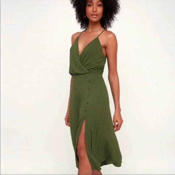 Lush | Dresses | Nwt Lulus X Lush Palm Tree Breeze Olive Green Ribbed Midi  Dress | Poshmark